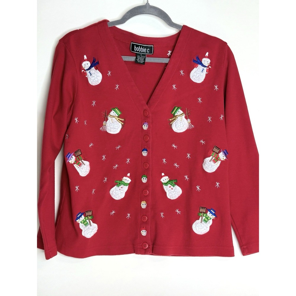 Vintag  Women's Christmas Cardigan / Medium/Snowmen Holiday Cardigan